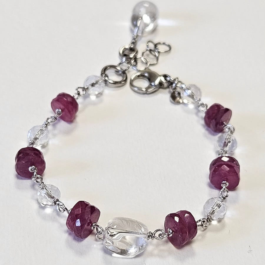 Bracciale Cristallo di rocca e Zaffiro rosso