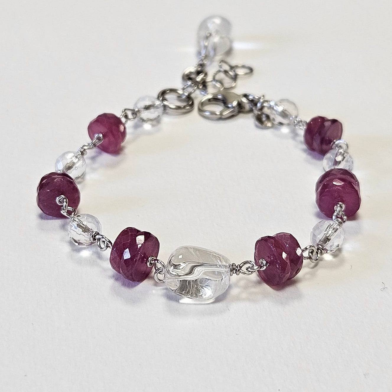 Bracciale Cristallo di rocca e Zaffiro rosso