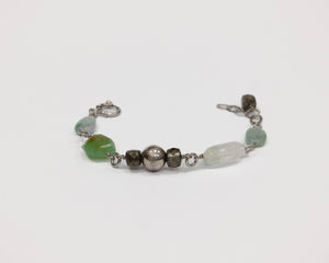 Bracciale in Argento, Pirite, Giada, Crisoprasio e Quarzo