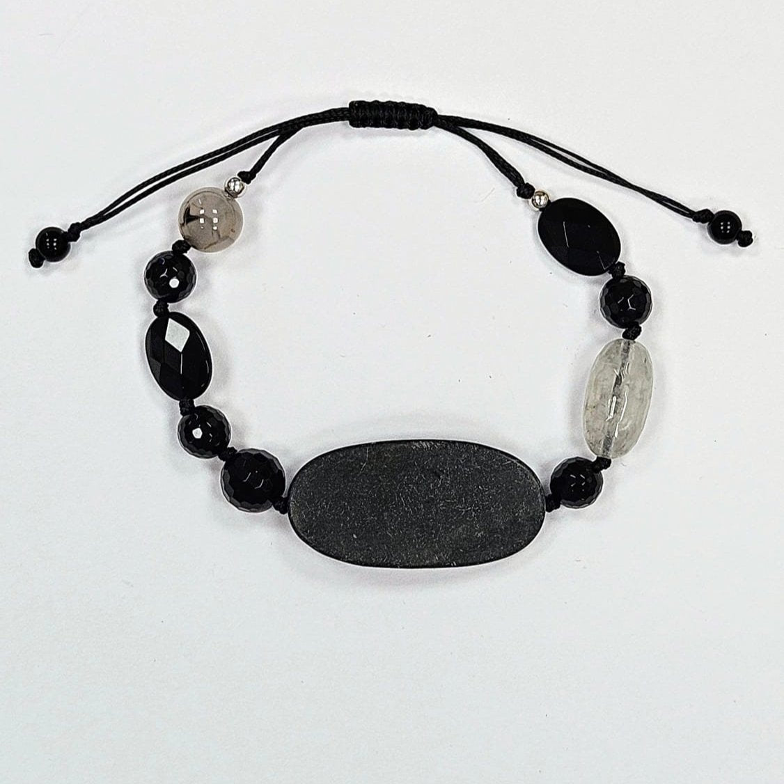 Bracciale Agata nera, Onice e Quarzo grigio