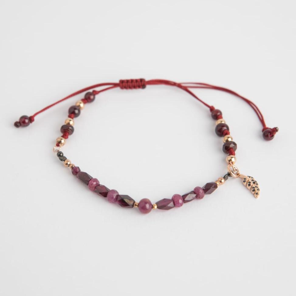 Bracciale granato, rubino e argento rosa