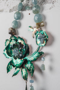 Collana con fiore in rame, Acquamarina, Agata e Opale