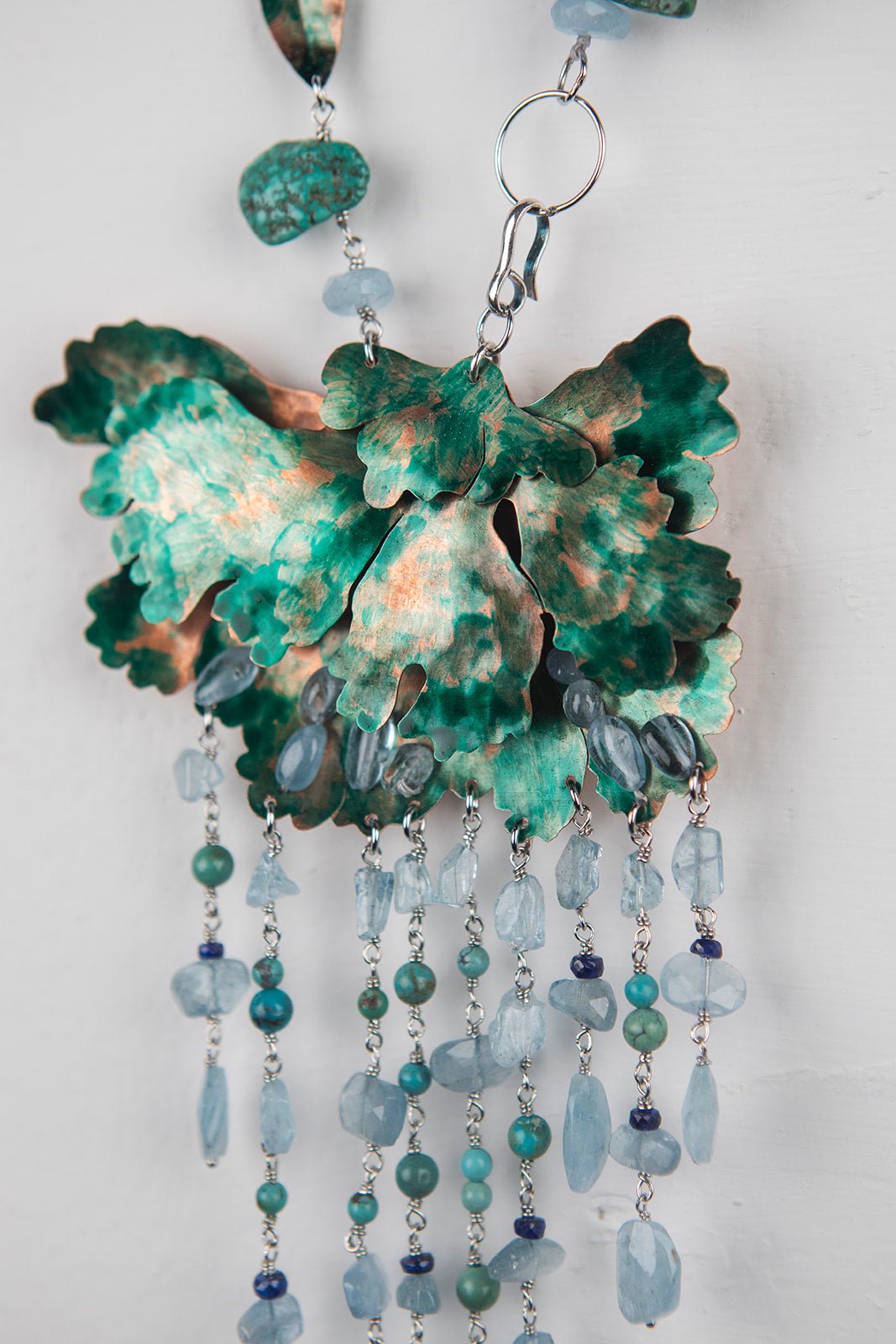Collana con fiore in rame, Acquamarina, Turchese e Zaffiro