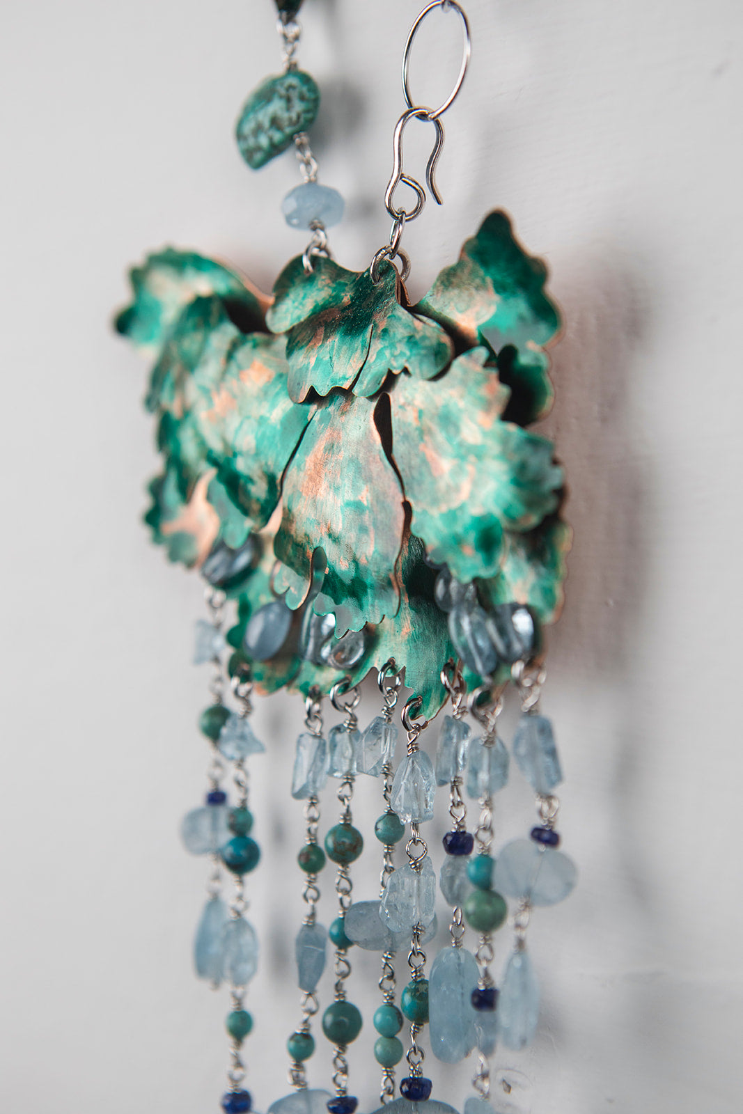 Collana con fiore in rame, Acquamarina, Turchese e Zaffiro