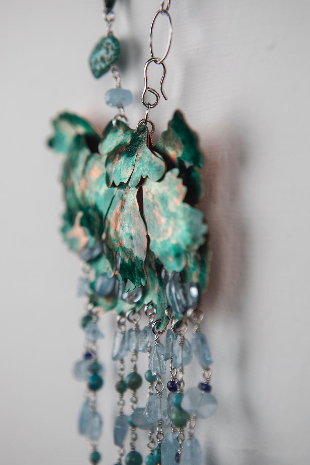 Collana con fiore in rame, Acquamarina, Turchese e Zaffiro