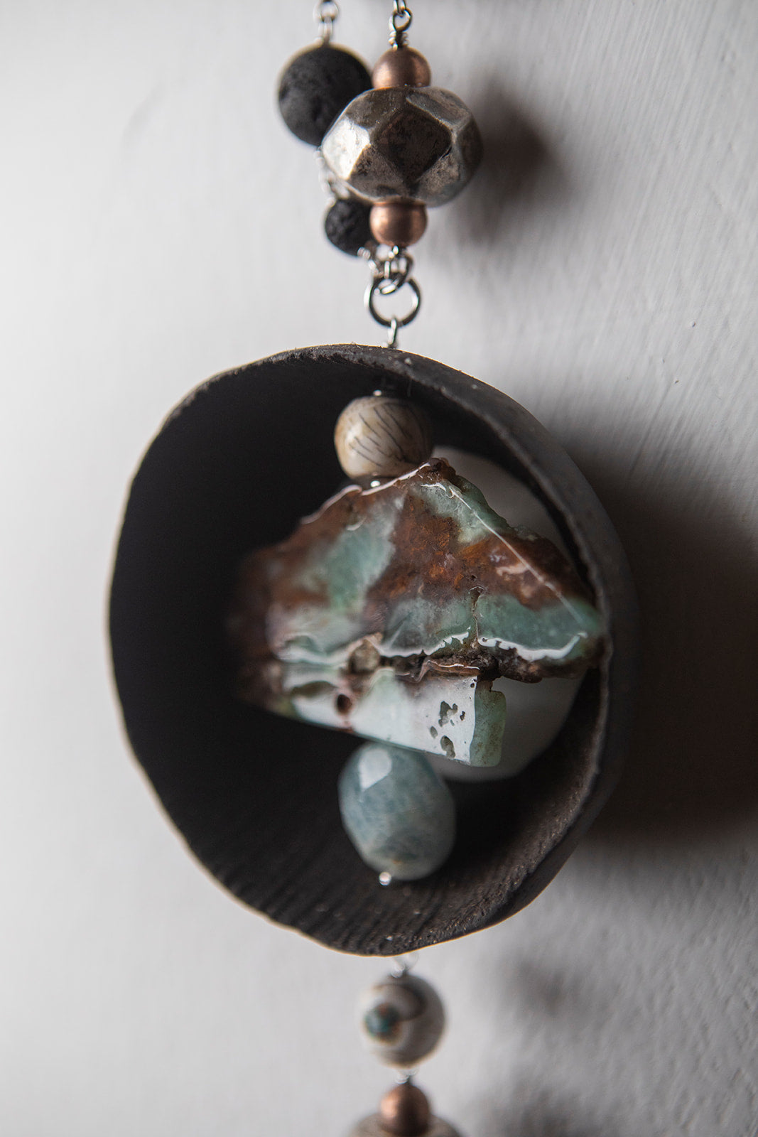 Collana in Ceramica Raku, Acquamarina, Crisoprasio e Turchese