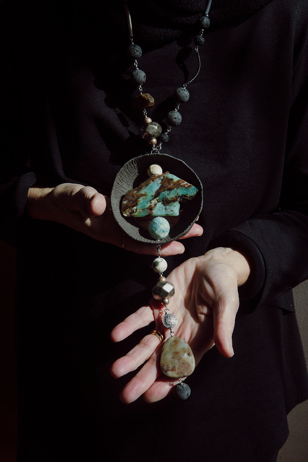 Collana in Ceramica Raku, Acquamarina, Crisoprasio e Turchese