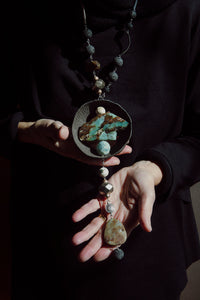 Collana in Ceramica Raku, Acquamarina, Crisoprasio e Turchese
