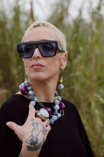 Carica l'immagine nel visualizzatore di Gallery, Collana resina, corallo spugna, pietra lavica e giada coreana
