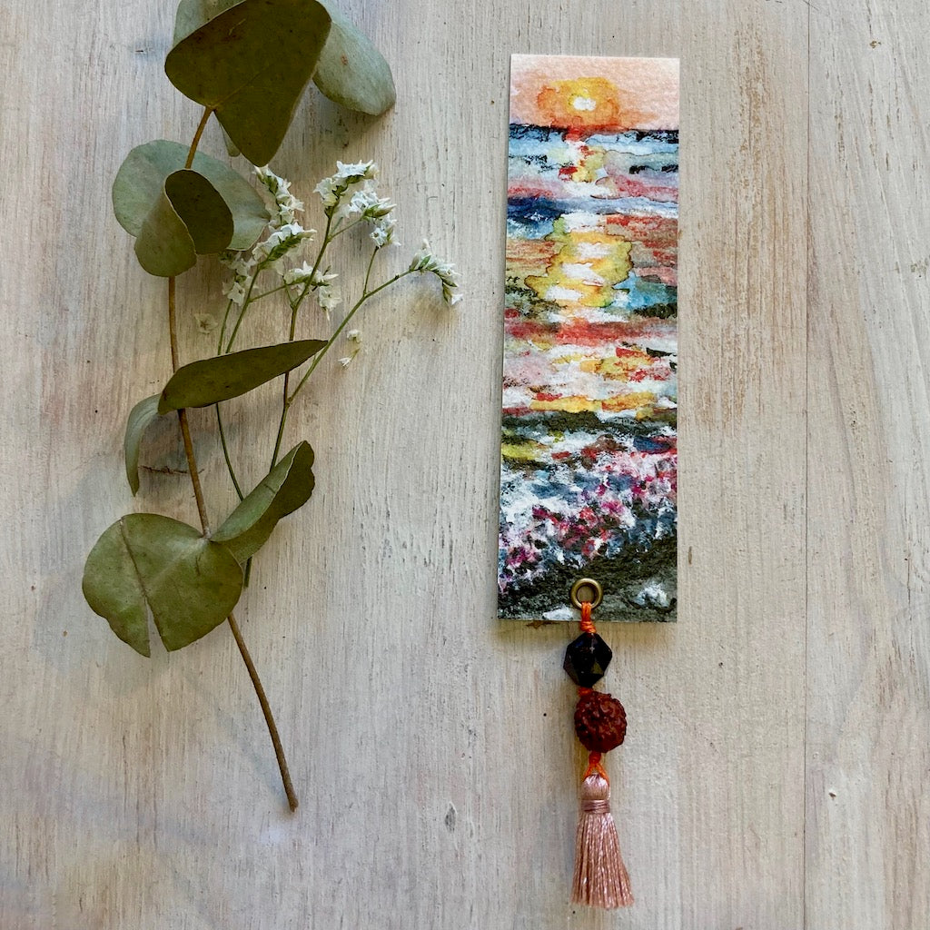 Decorated bookmark"Sunrise over the sea"